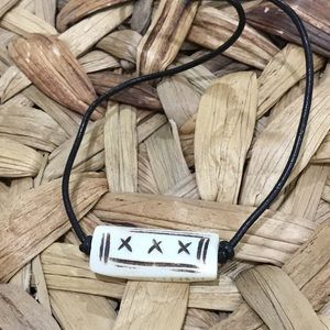 Handmade Bone square leather cord boho western necklace